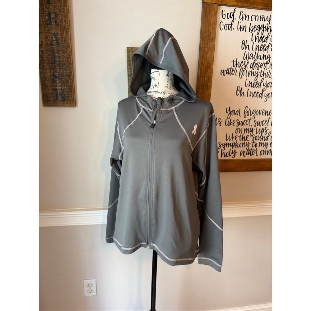 New Balance Women's Full Zip Breast Cancer Awareness Hoodie Gray Pink Size Large